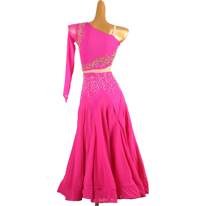 Customisable-Women's Off Shoulder Long Sleeve DanceWear Ballroom Dance Dress