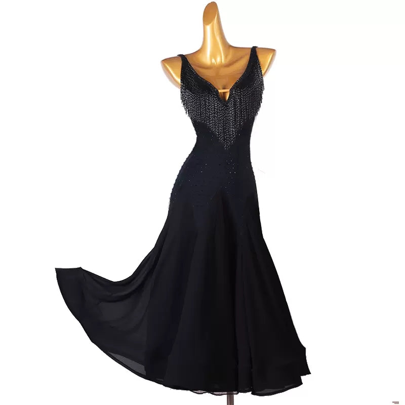 Customisable-Women's Black V-Neck DanceWear Ballroom Dance Dress