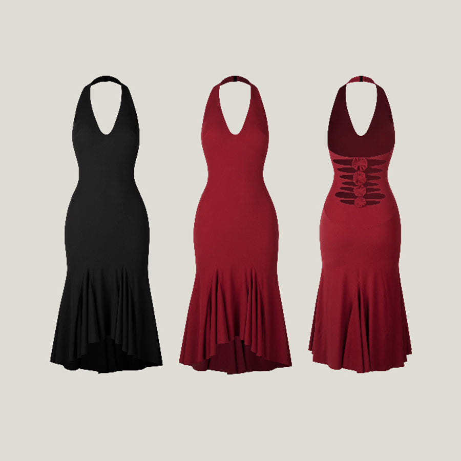 Z Women's Halter Backless Dance Dress DanceWear Training Performance Dress