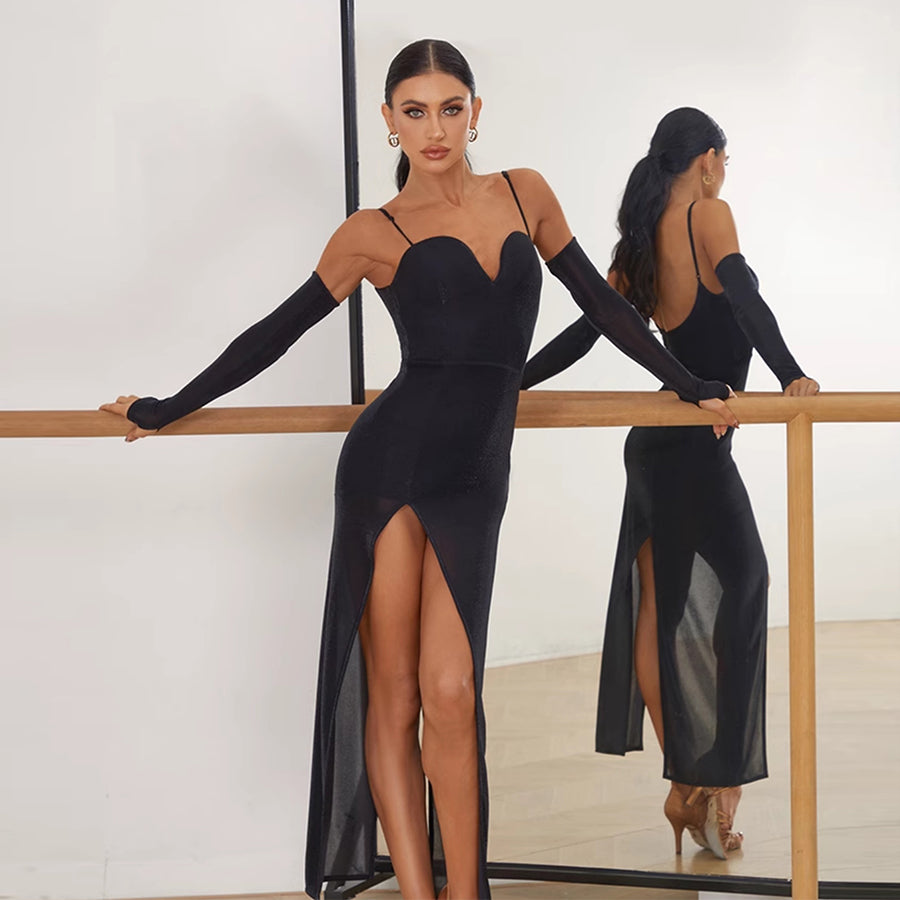 Z Women's Halter Black Dance Dress DanceWear Training Performance Dress