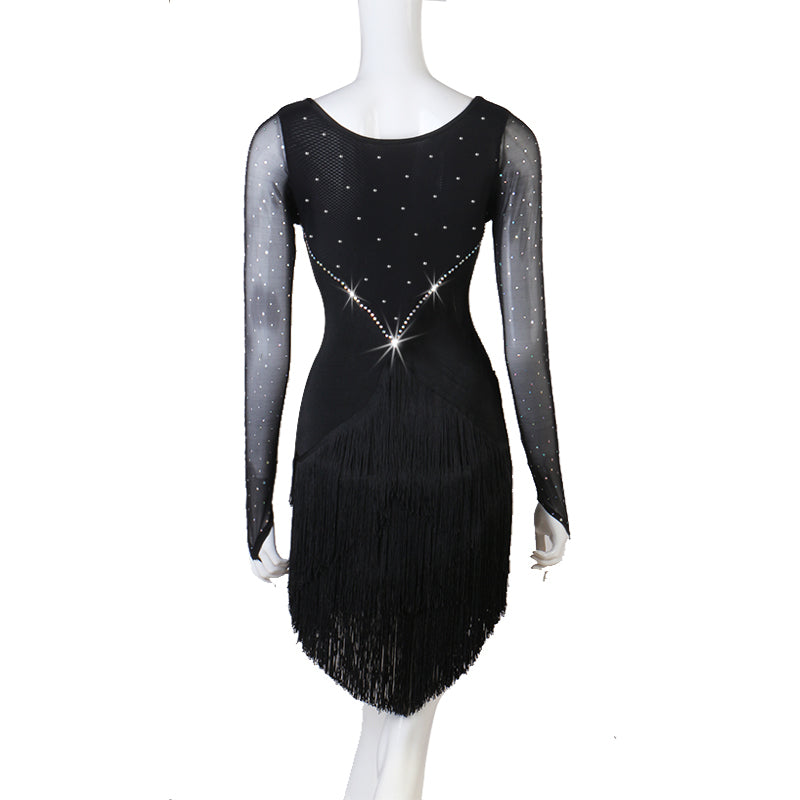 Customisable-Spandex Encrypted tassel Crystals Latin Dance Dress Competition Dress Performance Dress