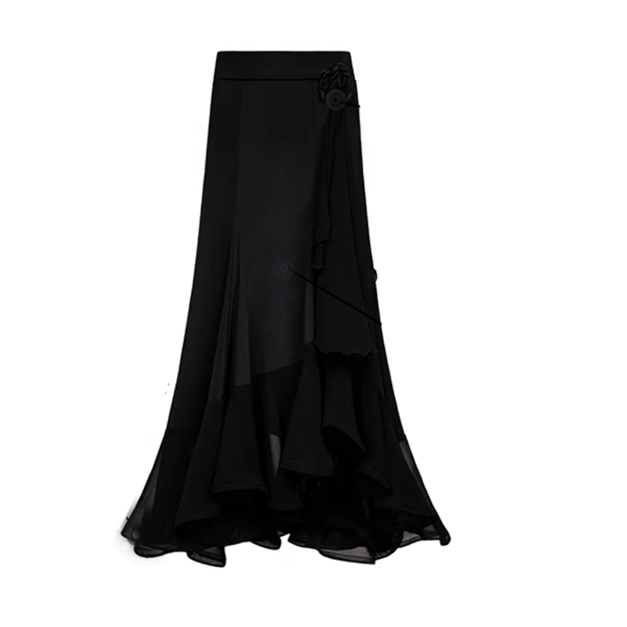 TID-Women's Black Organza Swing Modern Ballroom Waltz Dance Skirts DanceWear