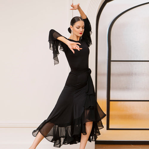TID-Women's Black Organza Swing Modern Ballroom Waltz Dance Skirts DanceWear