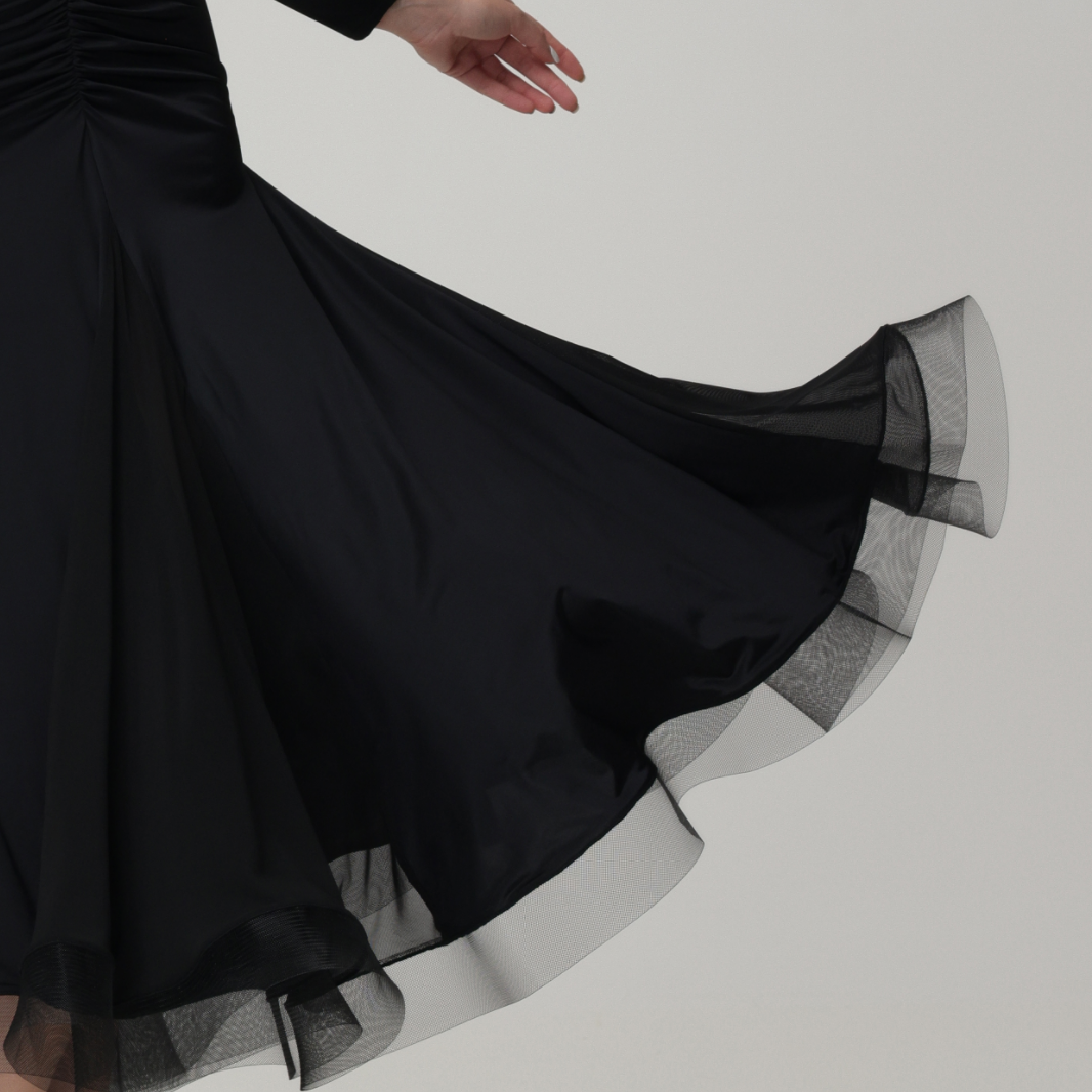 Customisable-Women's V Neck Long Sleeve Waltz Modern Ballroom Dance Dress Competition Dresses
