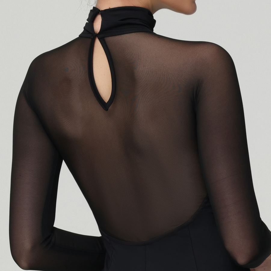 Customisable-Women's Black Long Sleeve Waltz Modern Ballroom Dance Dress Competition Dresses