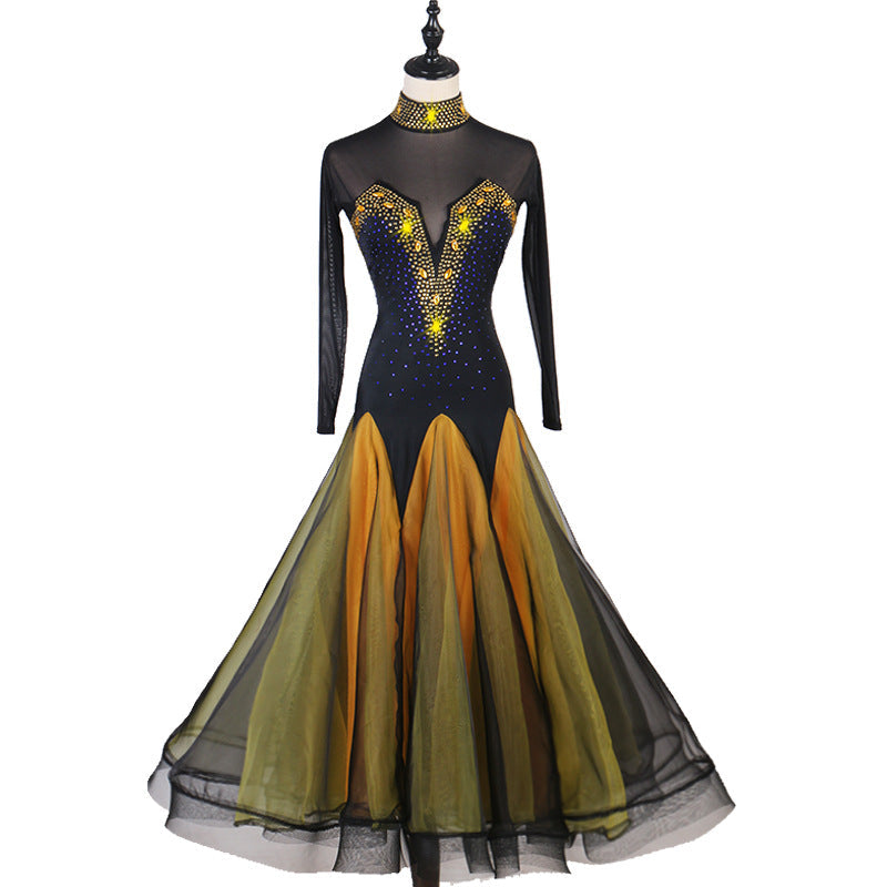 Customisable- Women's Hight Neck Modern Performance Competition Dress Waltz Ballroom Dance Dress
