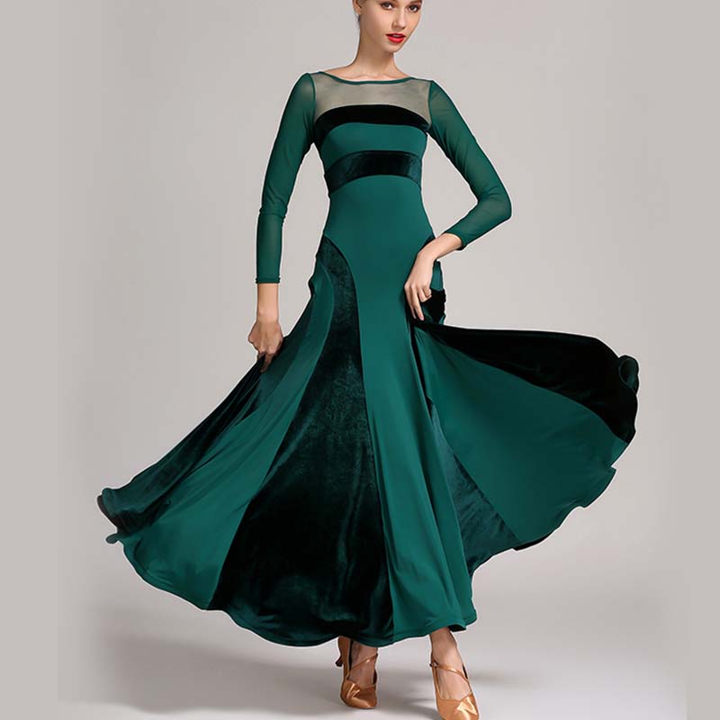 Women's Velvet Long Sleeve Modern Dance Dress Ballroom Dance Costume Training Performance