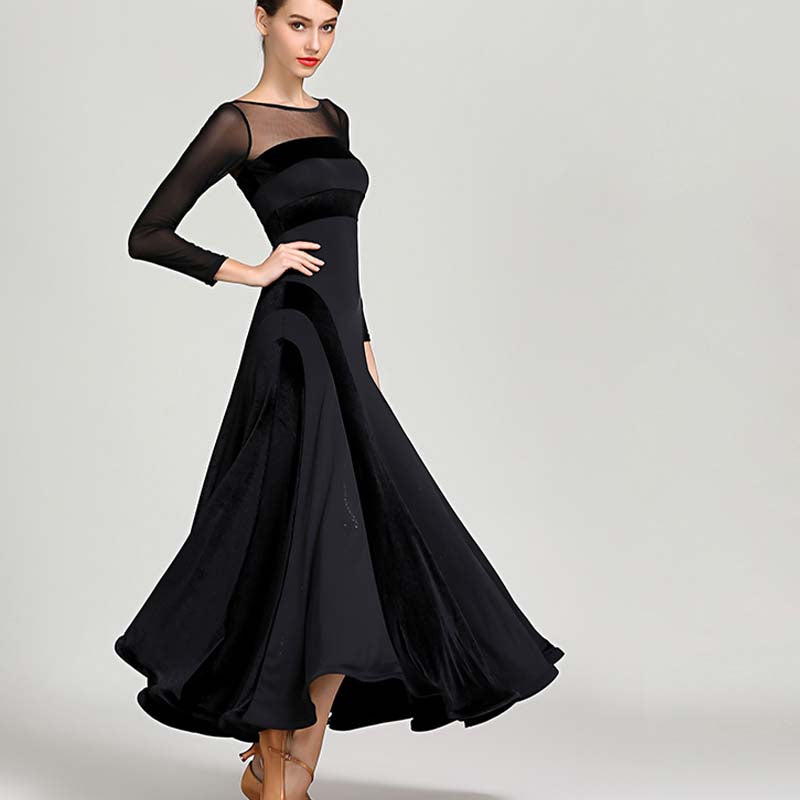 Women's Velvet Long Sleeve Modern Dance Dress Ballroom Dance Costume Training Performance