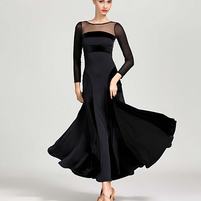Women's Velvet Long Sleeve Modern Dance Dress Ballroom Dance Costume Training Performance