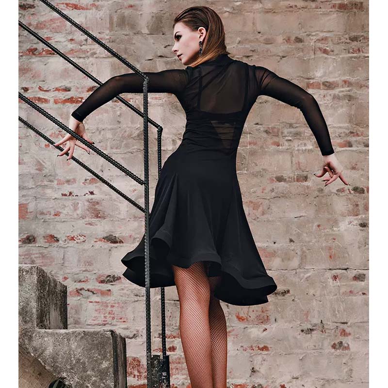 HC Women's Black Tassel Long Sleeve Dance Dress Dance Wear