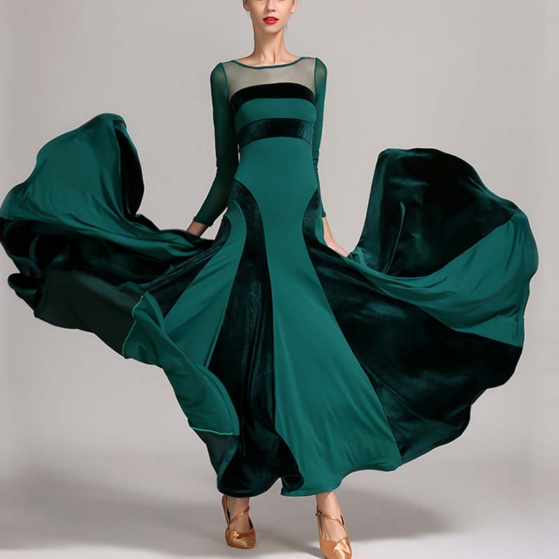 Women's Velvet Long Sleeve Modern Dance Dress Ballroom Dance Costume Training Performance
