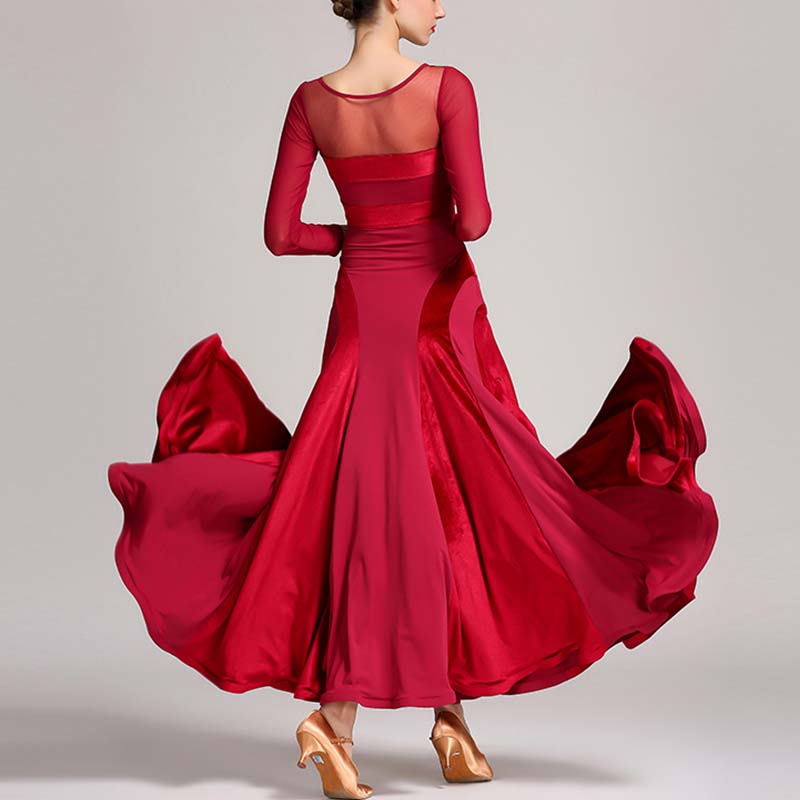 Women's Velvet Long Sleeve Modern Dance Dress Ballroom Dance Costume Training Performance