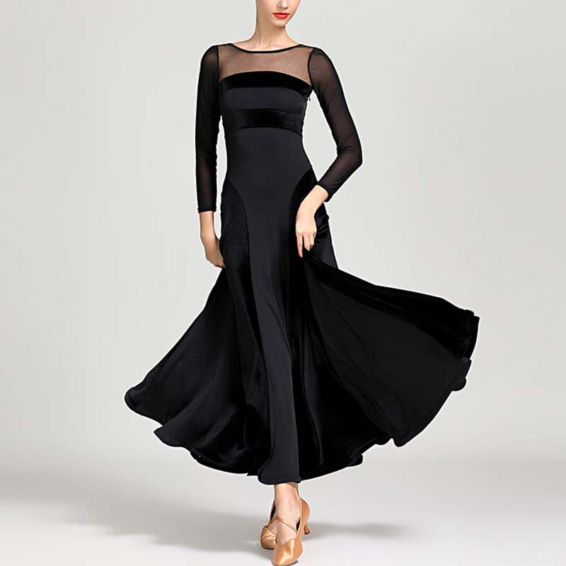 Women's Velvet Long Sleeve Modern Dance Dress Ballroom Dance Costume Training Performance