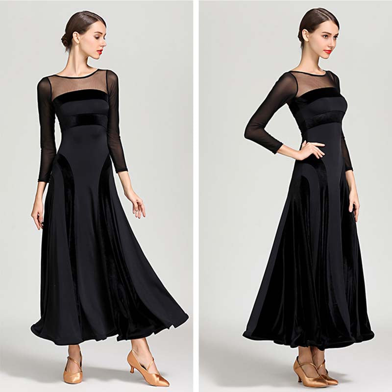 Women's Velvet Long Sleeve Modern Dance Dress Ballroom Dance Costume Training Performance