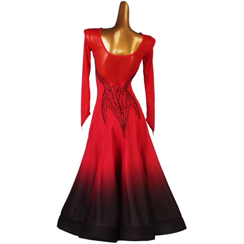 Customisable-Women's Long Sleeve Sequins Diamonds Waltz Ballroom Dance Competition Modern Dance Large Swing Dress