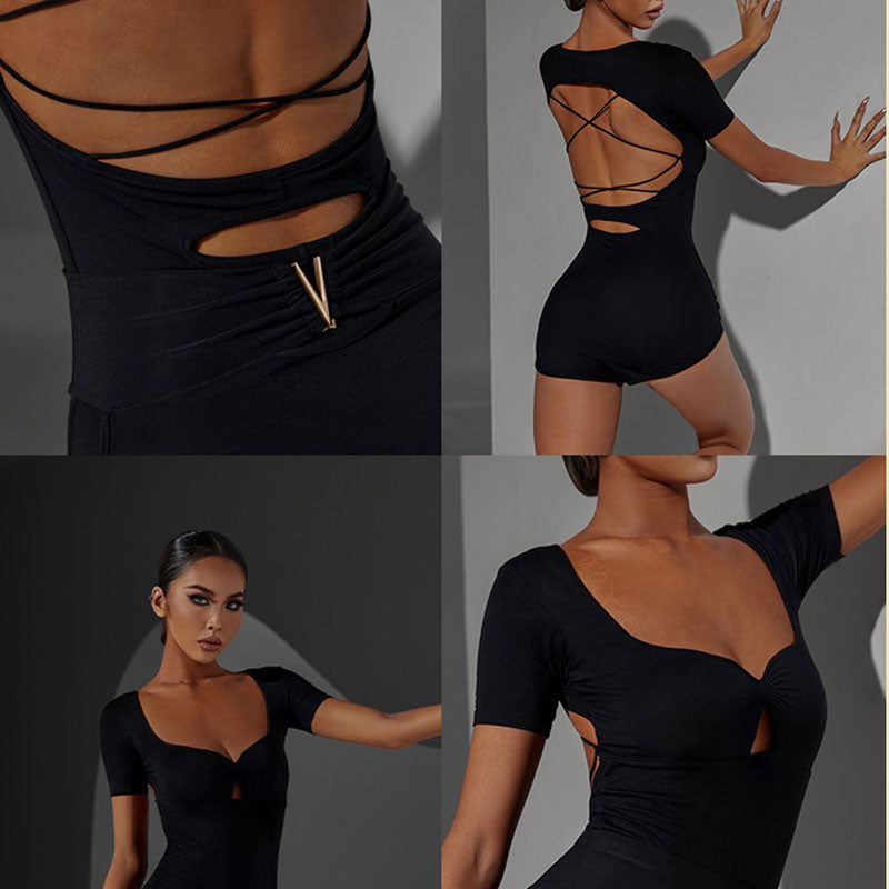 Z Women's Black Hollow Practice Tops Bodysuit Leotard Dancewear