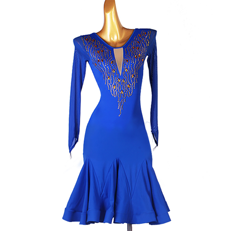 Customisable-Women's Long Sleeves Sleeves Rumba Latin Dance Dresses Performance Dresses