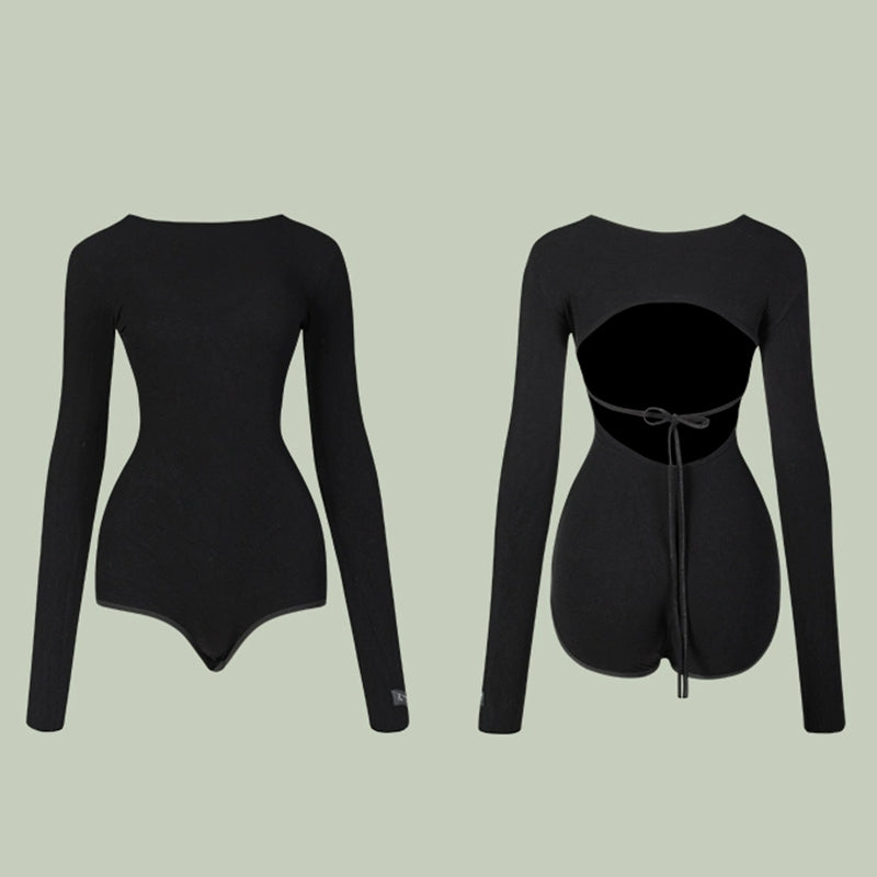 Z Women's Black Long Sleeve Backless Dance Tops Bodysuit Leotards Practice DanceWear