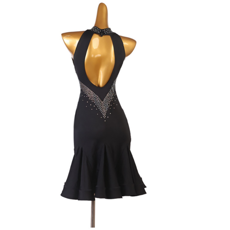 Customisable-Women's Black Rhinestone Rumba Latin Dance Dresses Performance Dresses