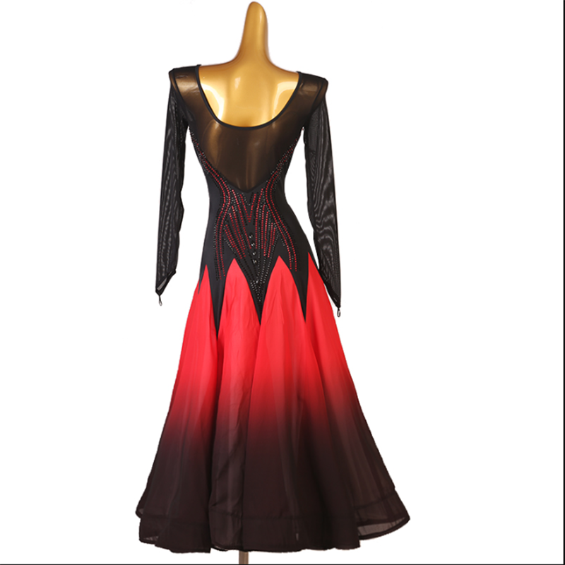 Customisable-Women's Long Sleeve Sequins Diamonds Waltz Ballroom Dance Competition Modern Dance Large Swing Dress