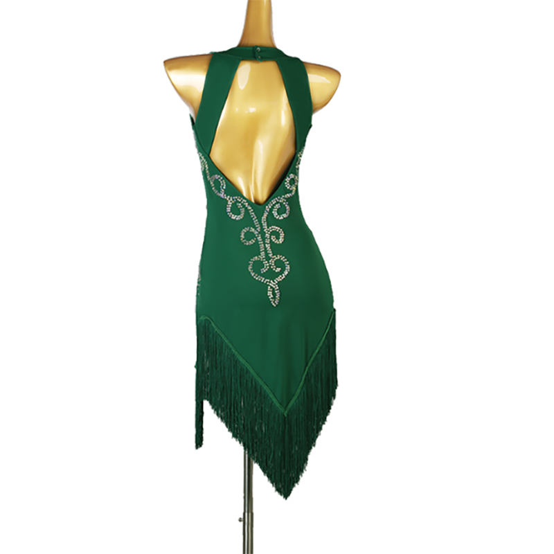 Customisable-Women's Rhinestone High Split Rumba Latin Dance Dresses Performance Dresses