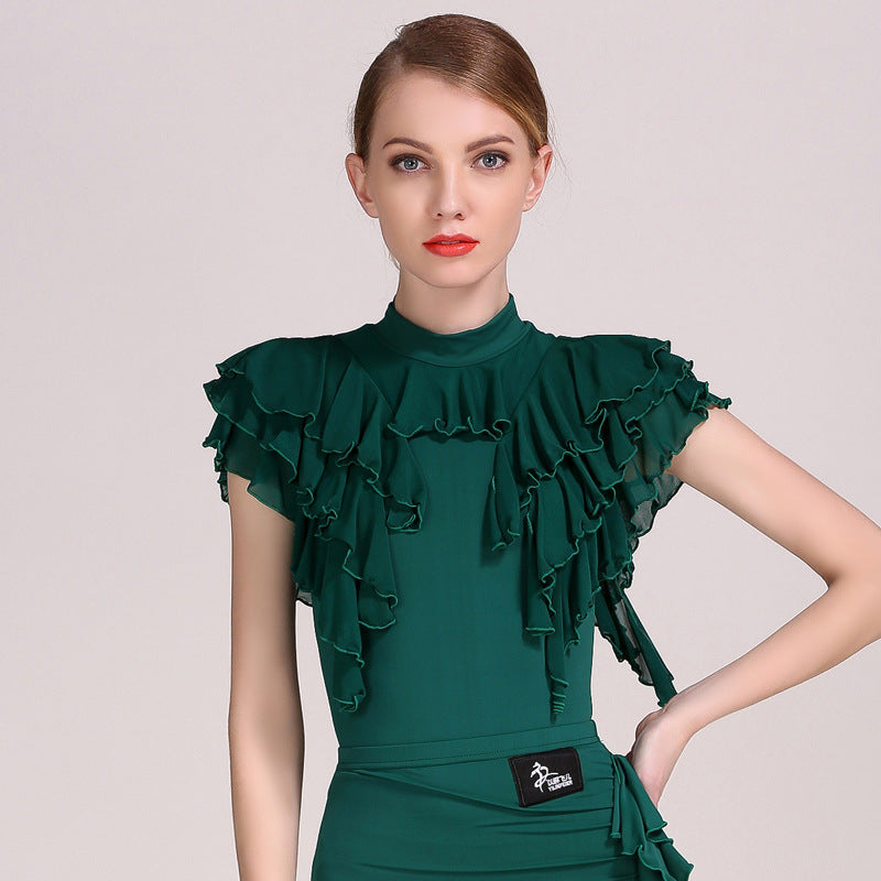 Women's Short Sleeve Ruffle Latin Dance Tops Dance Bodysuit Dance Wear