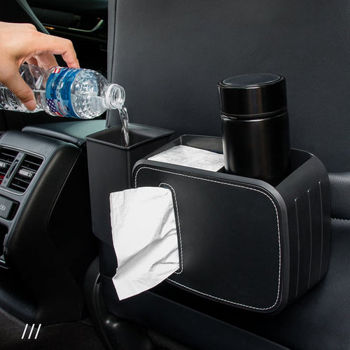 Premium Leather Car Organizer With Trash Can - Detachable