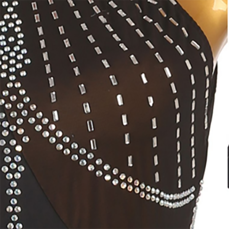 Customisable-Women's Black Rhinestone Rumba Latin Dance Dresses Performance Dresses