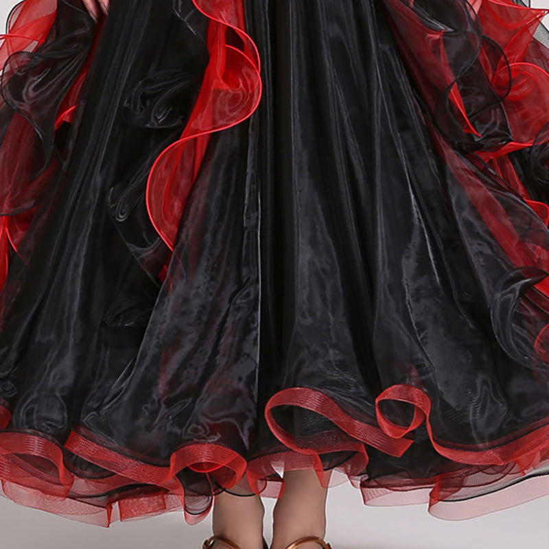 Women's Long Sleeve Lace Diamond Waltz Ballroom Dance Competition Modern Dance Large Swing Dress