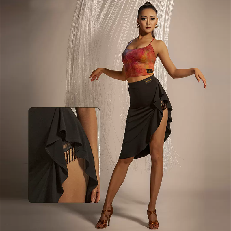 WJJ Women’s Black Latin Dance Skirt Professional Training Dance Wear