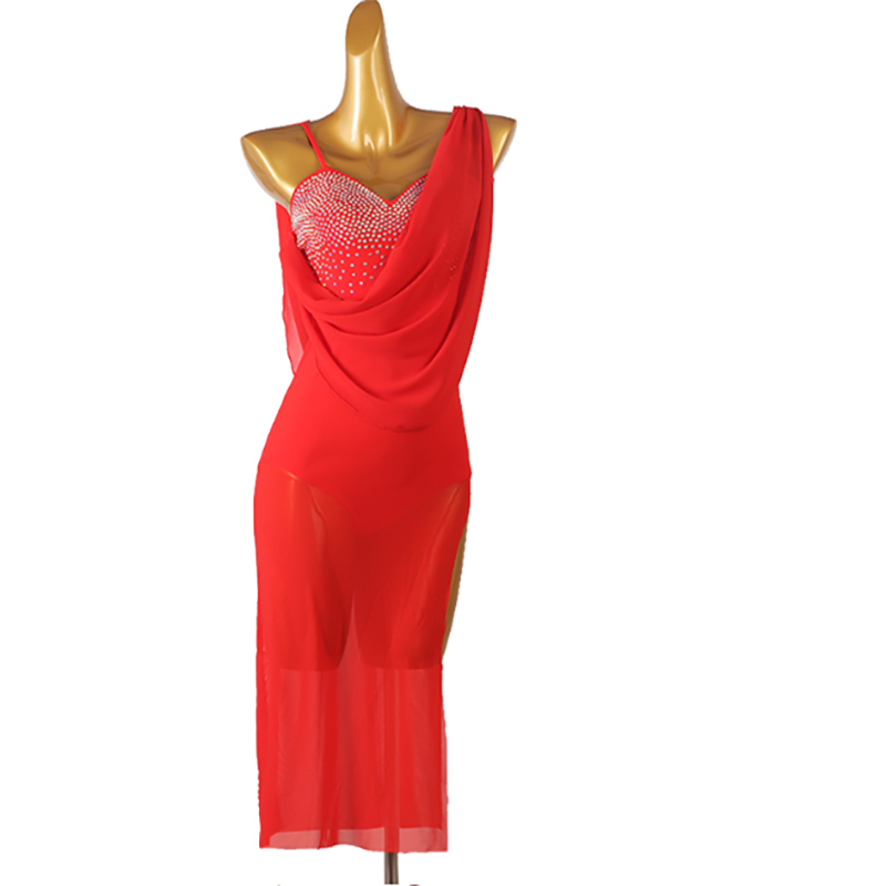 Customisable-Women's One Shoulder Latin Dance Dress Rumba Dance Practice Dresses Performance Dresses