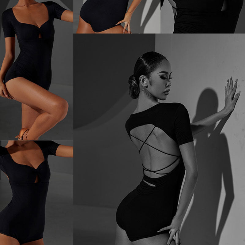 Z Women's Black Hollow Practice Tops Bodysuit Leotard Dancewear