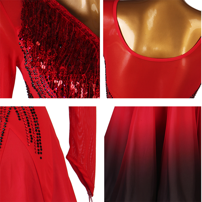 Customisable-Women's Long Sleeve Sequins Diamonds Waltz Ballroom Dance Competition Modern Dance Large Swing Dress
