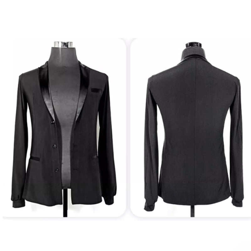YJFY Men's Long Sleeve V Neck Latin Dance Tops Dance Wear