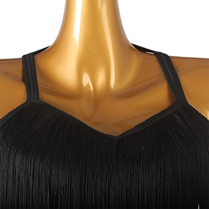 Customisable-Women's Black Tassel Sleeveless Performance Latin Dance Dress Dance Wear
