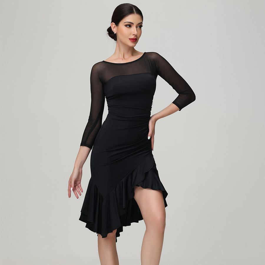 Customisable-Women's Black Long Sleeve Dance Wear Dance Dress Performance Wear
