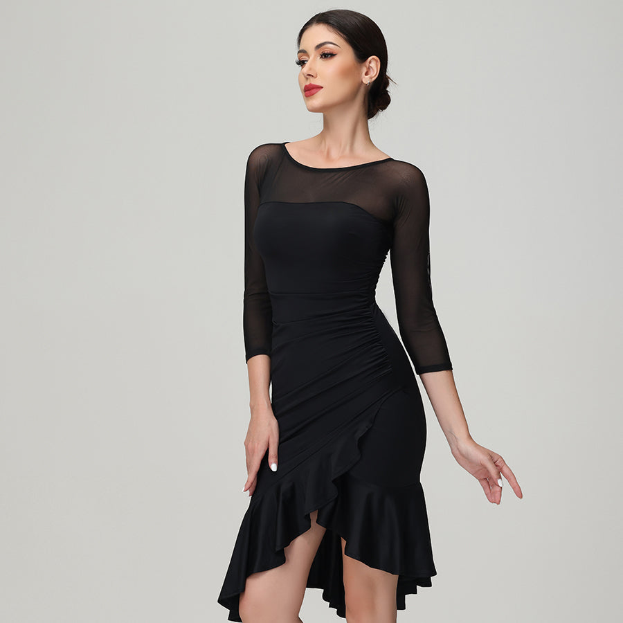 Customisable-Women's Black Long Sleeve Dance Wear Dance Dress Performance Wear