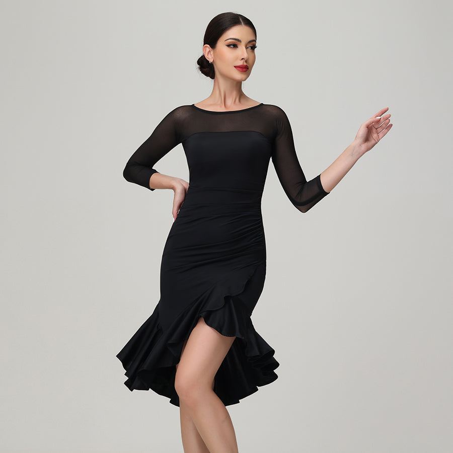Customisable-Women's Black Long Sleeve Dance Wear Dance Dress Performance Wear