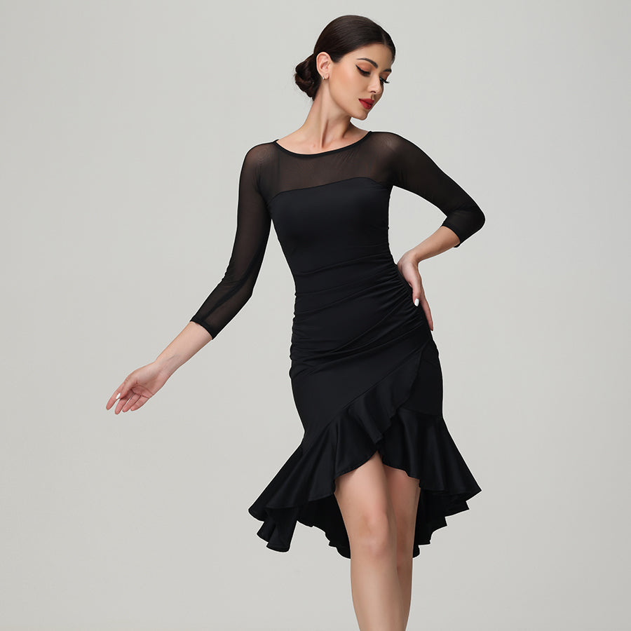 Customisable-Women's Black Long Sleeve Dance Wear Dance Dress Performance Wear