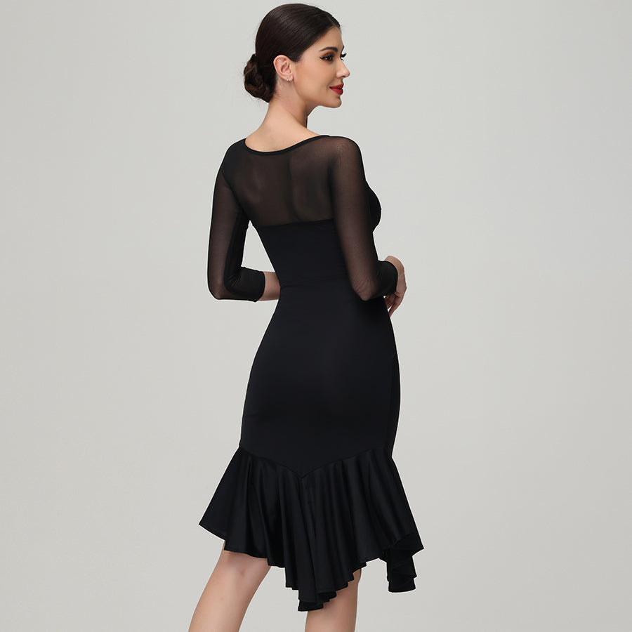 Customisable-Women's Black Long Sleeve Dance Wear Dance Dress Performance Wear