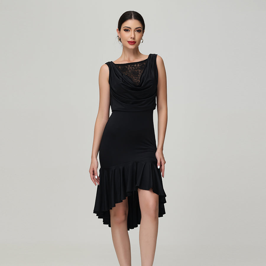 Customisable-Women's Black Lace Dance Wear Dance Dress Performance Wear