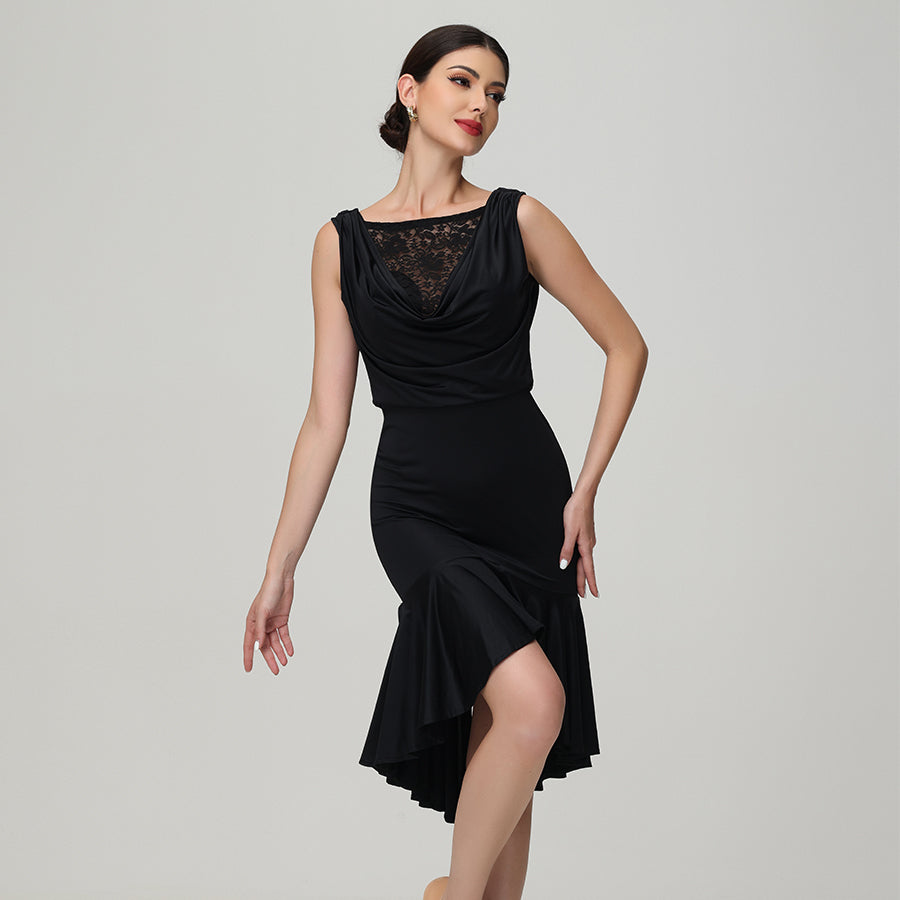 Customisable-Women's Black Lace Dance Wear Dance Dress Performance Wear