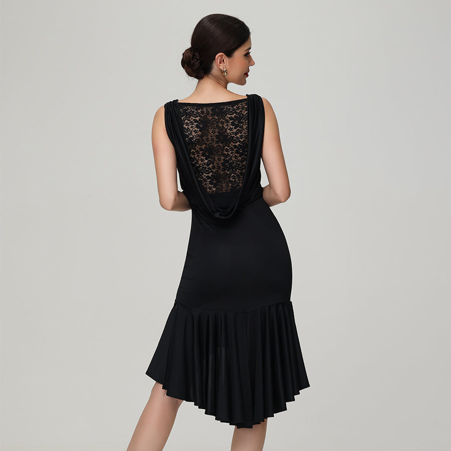 Customisable-Women's Black Lace Dance Wear Dance Dress Performance Wear