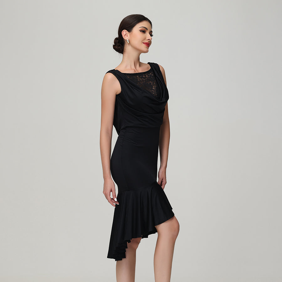 Customisable-Women's Black Lace Dance Wear Dance Dress Performance Wear
