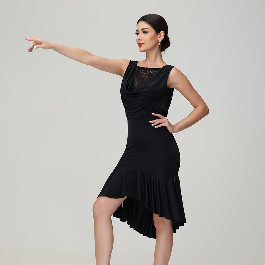Customisable-Women's Black Lace Dance Wear Dance Dress Performance Wear