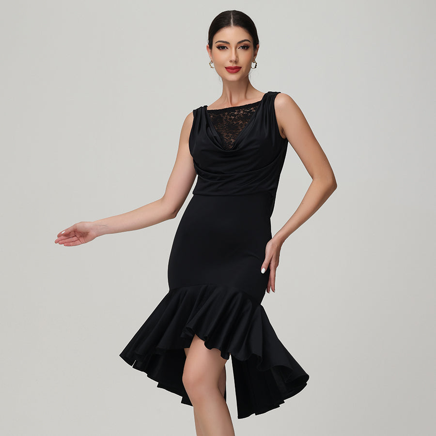 Customisable-Women's Black Lace Dance Wear Dance Dress Performance Wear