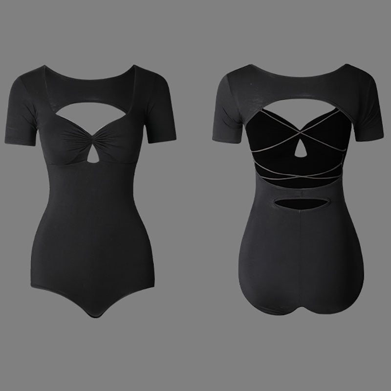 Z Women's Black Hollow Practice Tops Bodysuit Leotard Dancewear