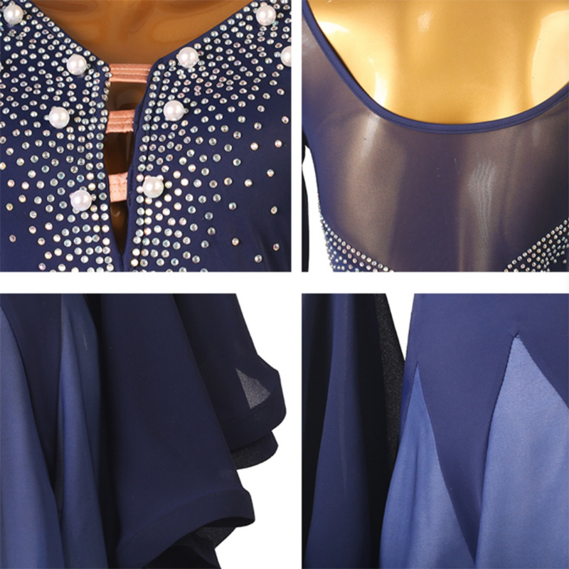 Customisable-Women's Horn Sleeve Waltz Ballroom Dance Competition Modern Dance Large Swing Dress
