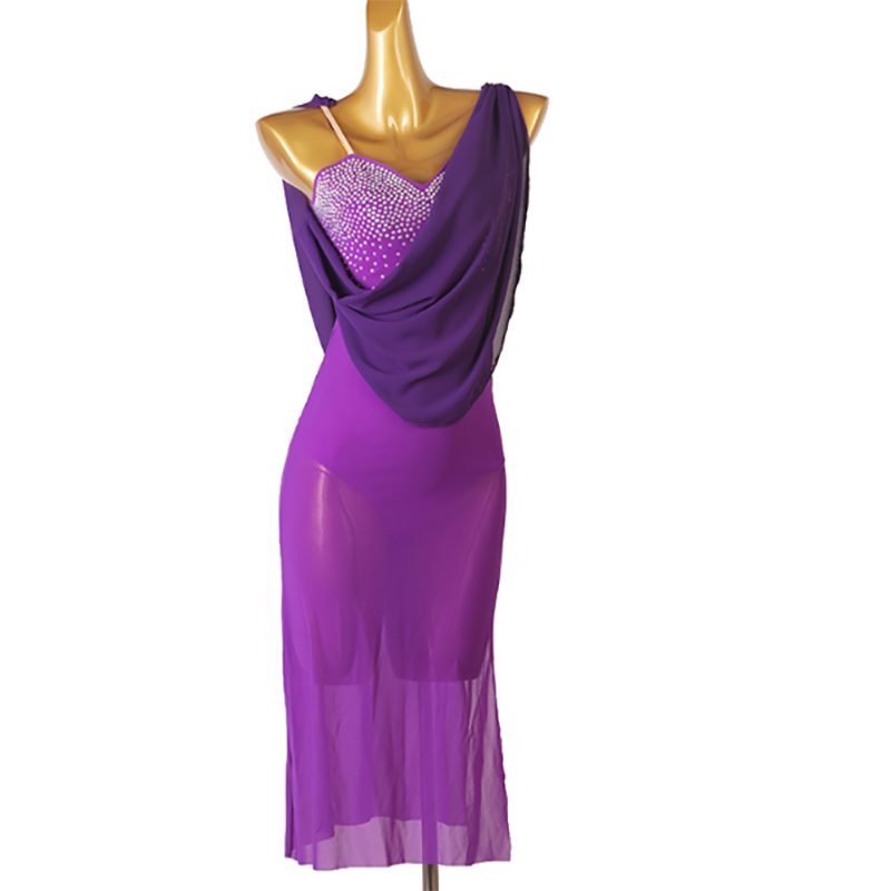 Customisable-Women's One Shoulder Latin Dance Dress Rumba Dance Practice Dresses Performance Dresses