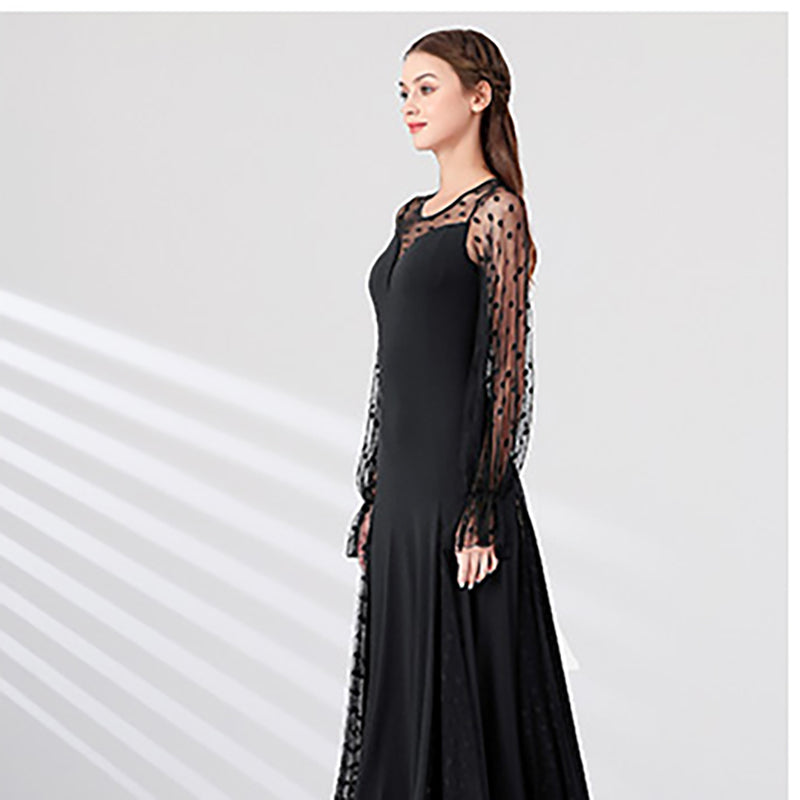 Women's Polka Mesh Modern Dance Performance Dress Waltz Ballroom Dance Dress